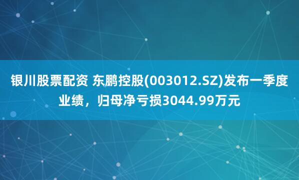银川股票配资 东鹏控股(003012.SZ)发布一季度业绩，归母净亏损3044.99万元