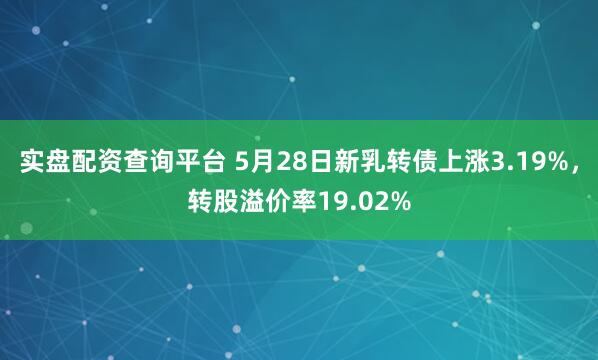 实盘配资查询平台 5月28日新乳转债上涨3.19%，转股溢价率19.02%