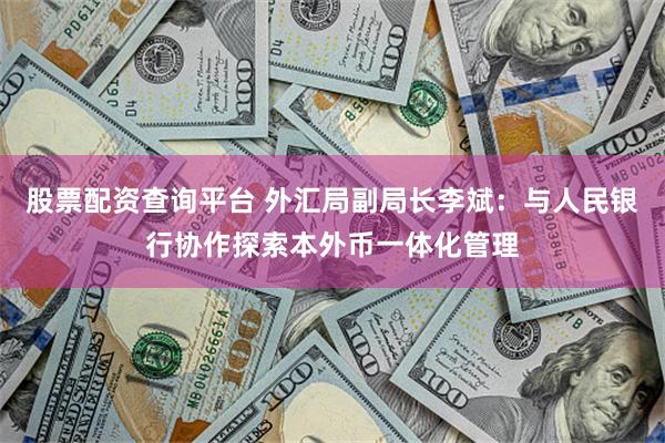 股票配资查询平台 外汇局副局长李斌：与人民银行协作探索本外币一体化管理