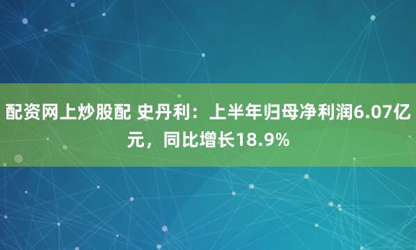 配资网上炒股配 史丹利：上半年归母净利润6.07亿元，同比增长18.9%